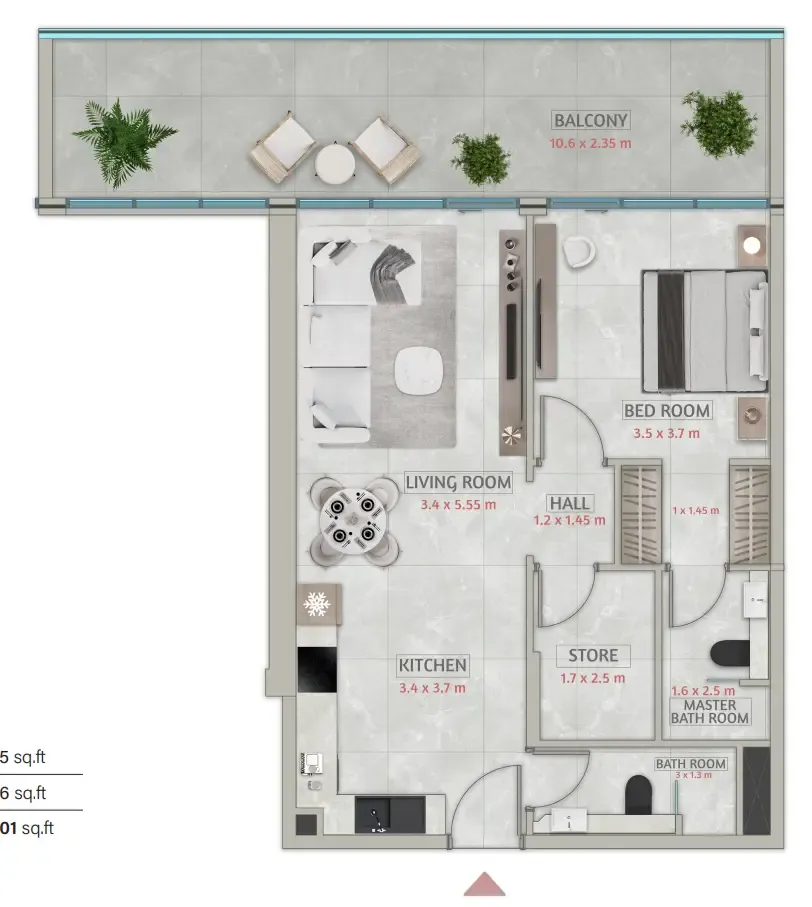 Sakura Gardens 1 bed floor plan, 1,026 sqft