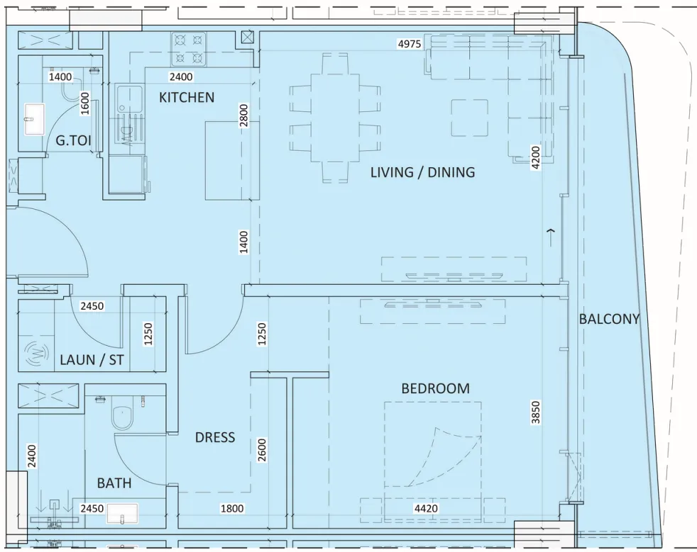 Luzora Residence 1 bed floor plan, 930 sqft