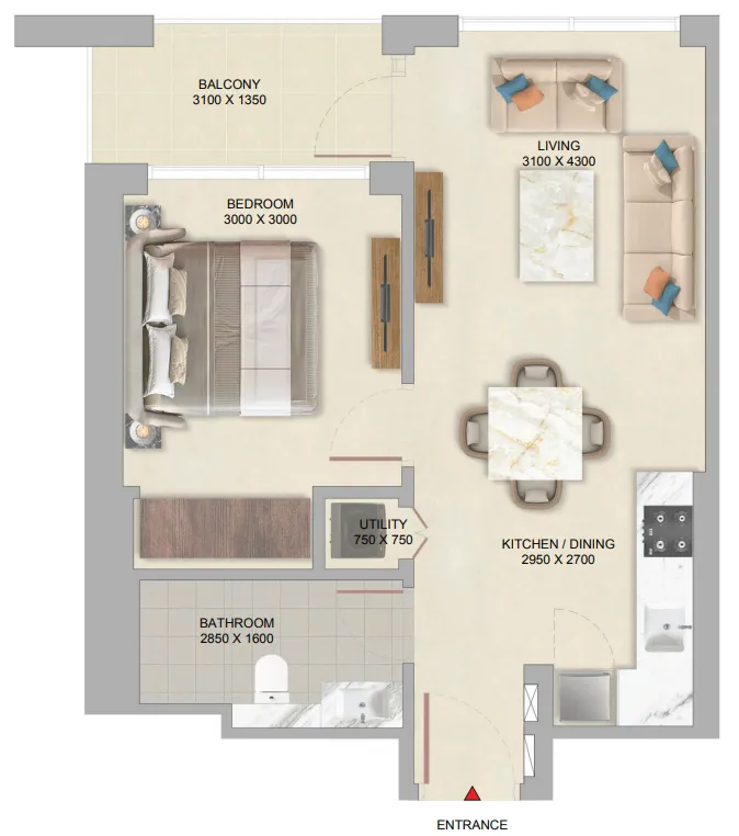 The Woods at Sobha Sanctuary 1 bed floor plan, 540 – 658 sqft