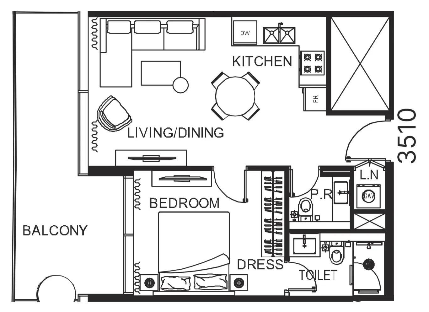 The WOW Tower 1 bed floor plan, 698 sqft