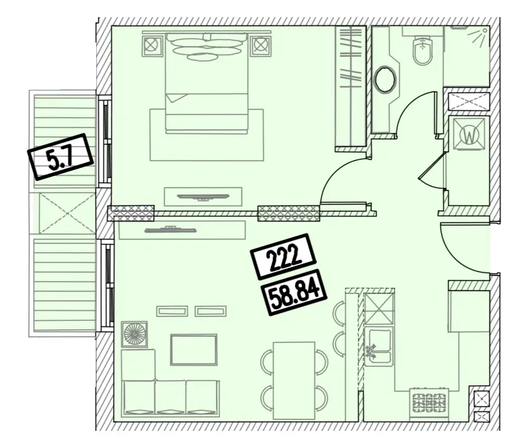 Izzzi.LifeMINT 1 bed floor plan, 695 sqft