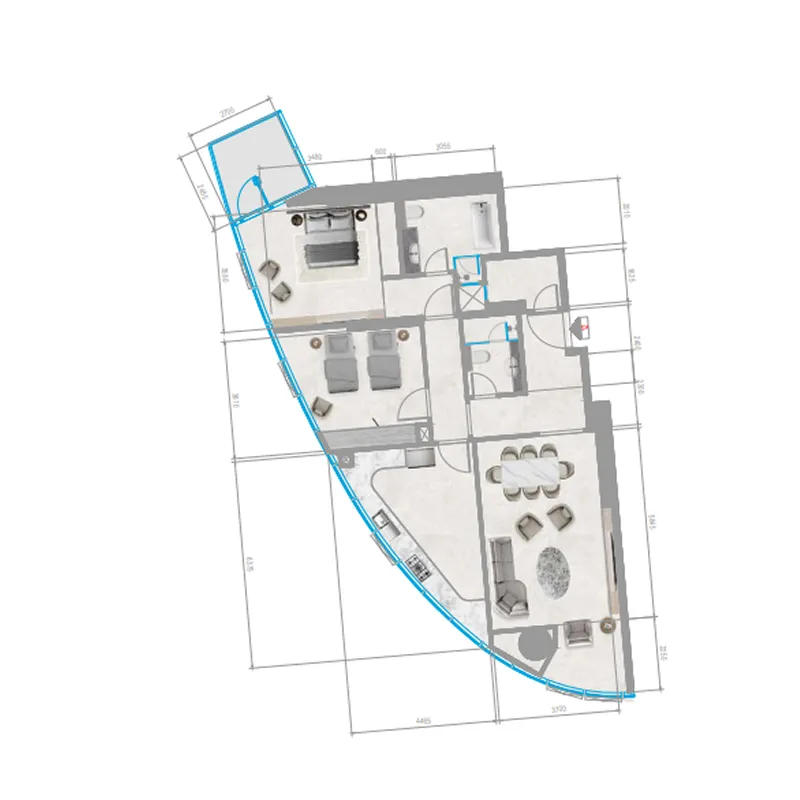 Orchid Towers Phase 1 2 bed floor plan, 1,286 sqft