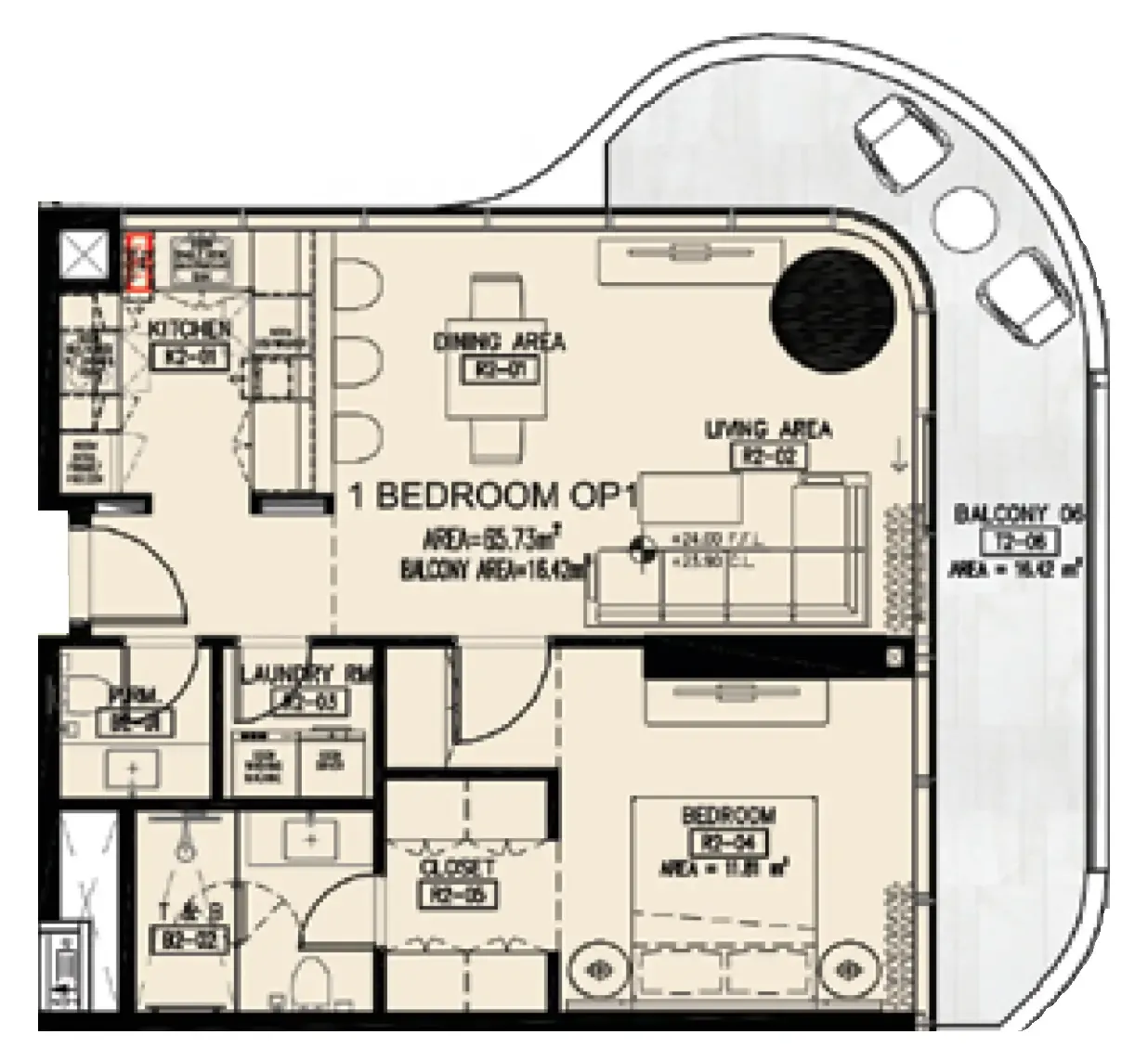 Azha Millennium Residences 1 bed floor plan, 975 – 977 sqft