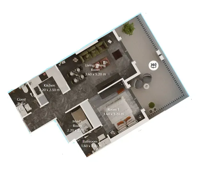 Bab Al Qasr Garden Residences 65 1 bed floor plan, 856 sqft