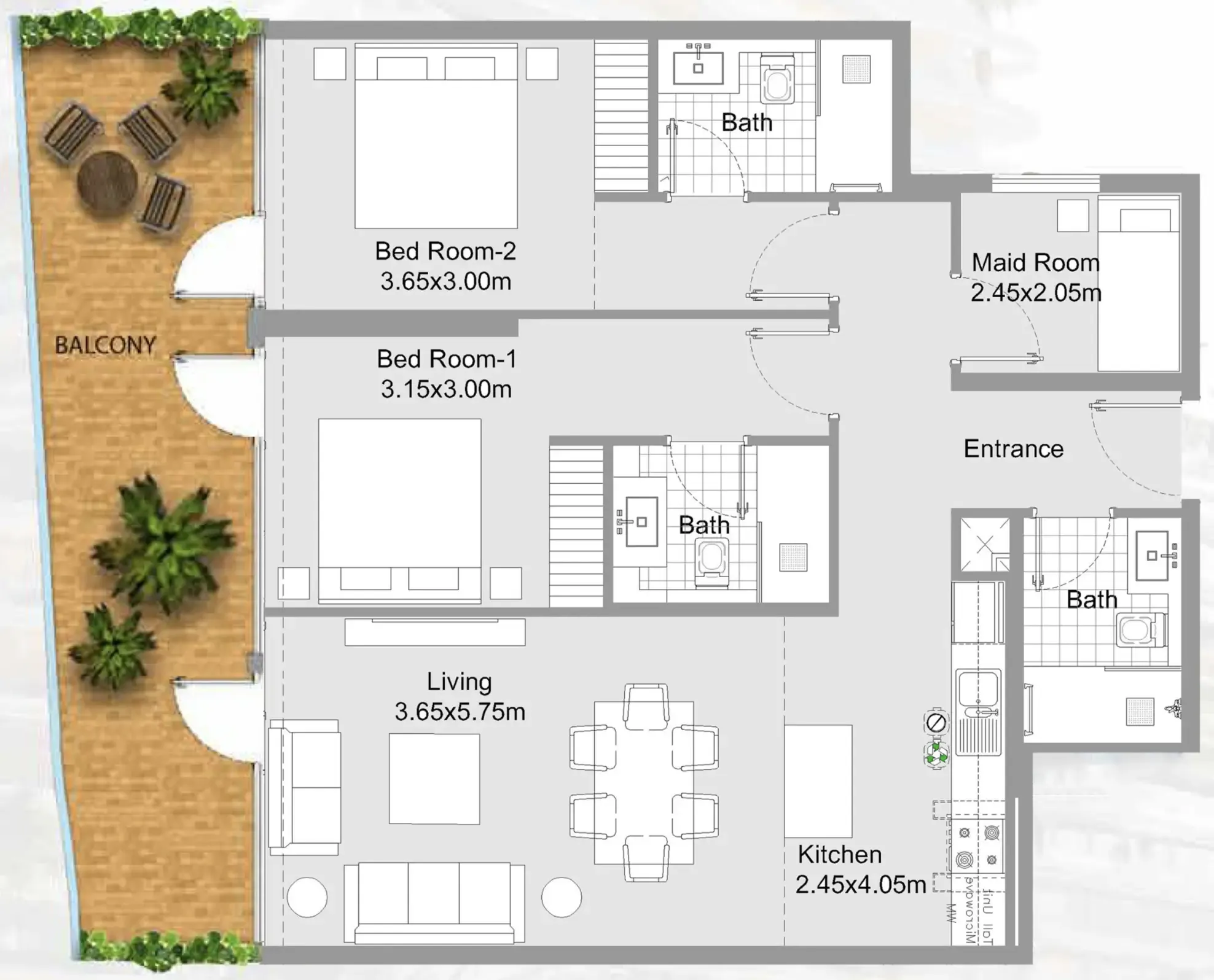 311 Boulevard 2 bed floor plan, 1,316 sqft