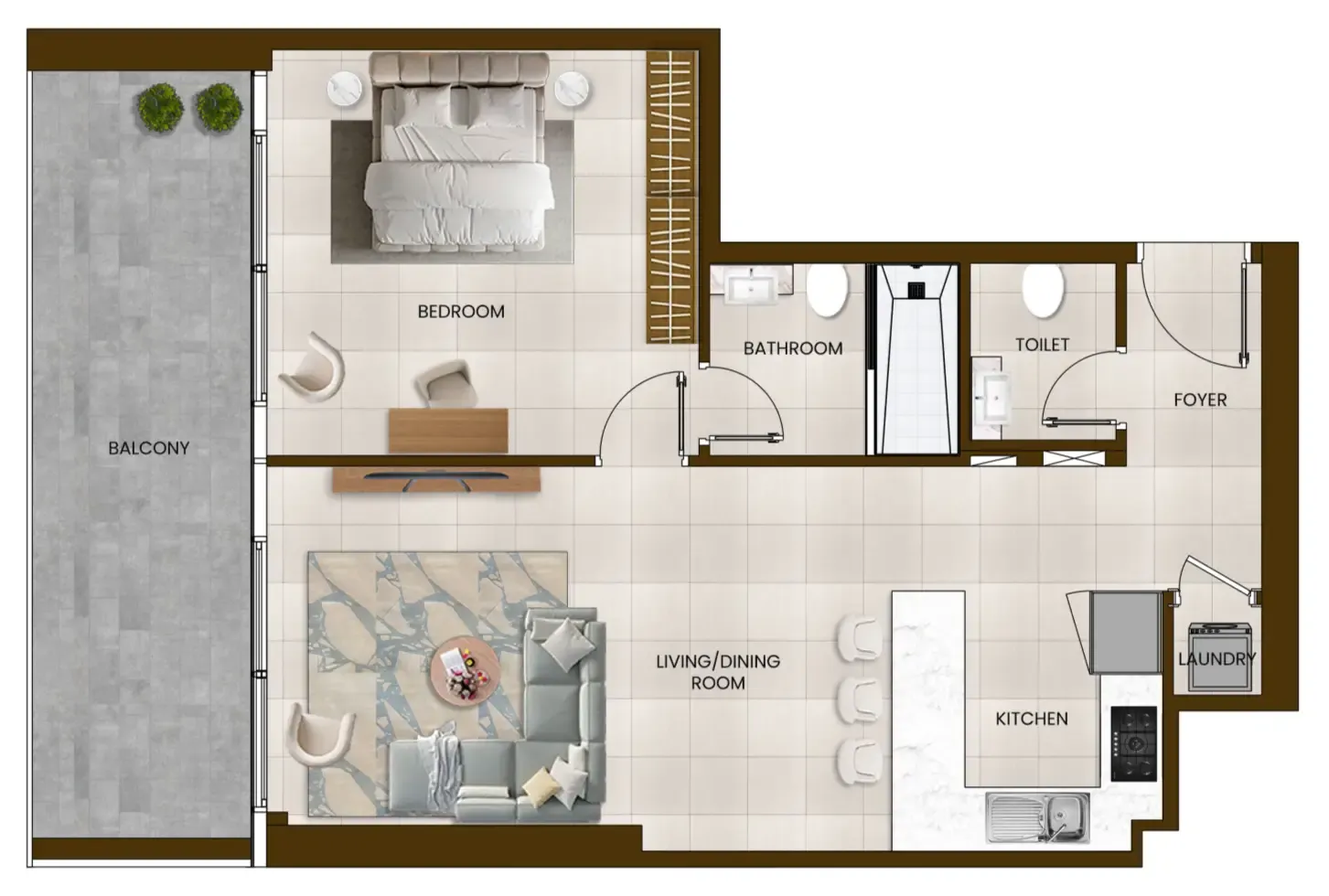 Butterfly Towers 1 bed floor plan, 881 sqft