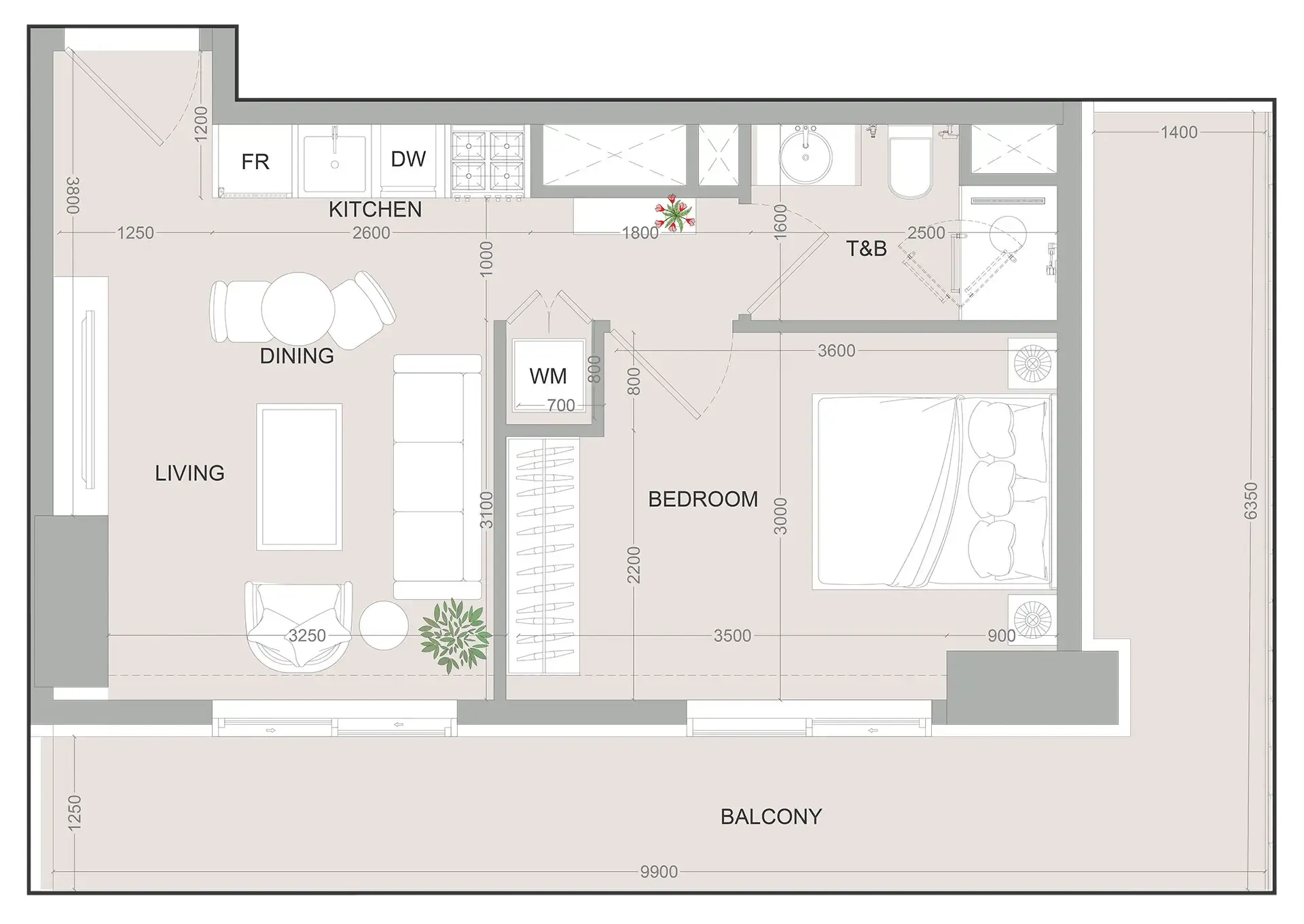 SKY LEVEL 1 1 bed floor plan, 679 sqft