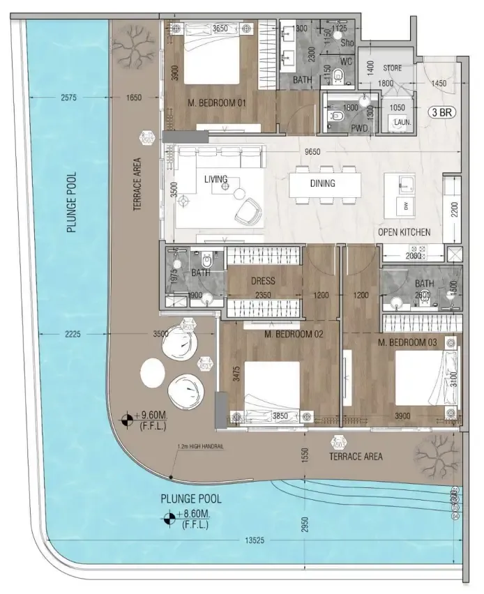 Vue Dorée 3 bed floor plan, 2,678 sqft