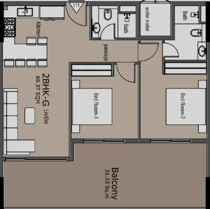 Golden Woods Albab Views 2 bed floor plan, 1,084 sqft