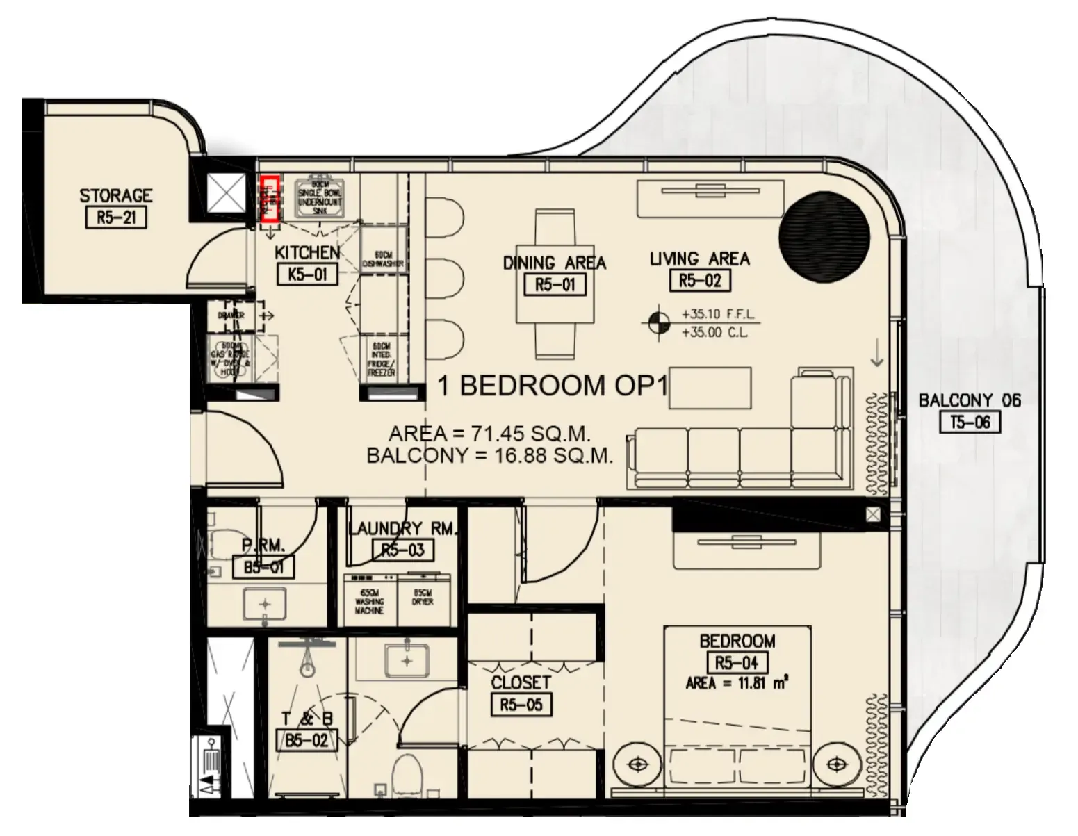 Azha Millennium Residences 1 bed floor plan, 951 sqft