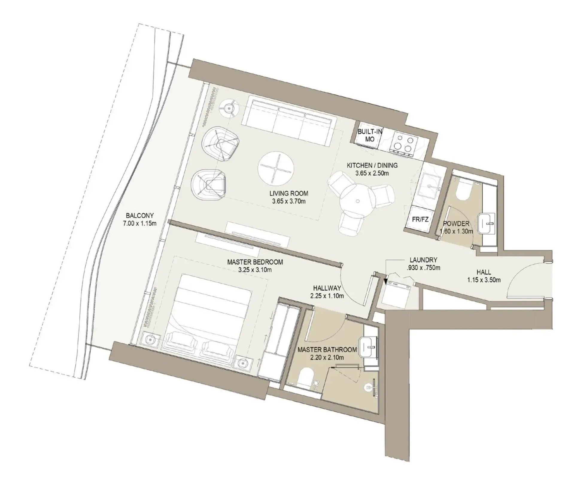Laguna Residence 1 bed floor plan, 715 sqft