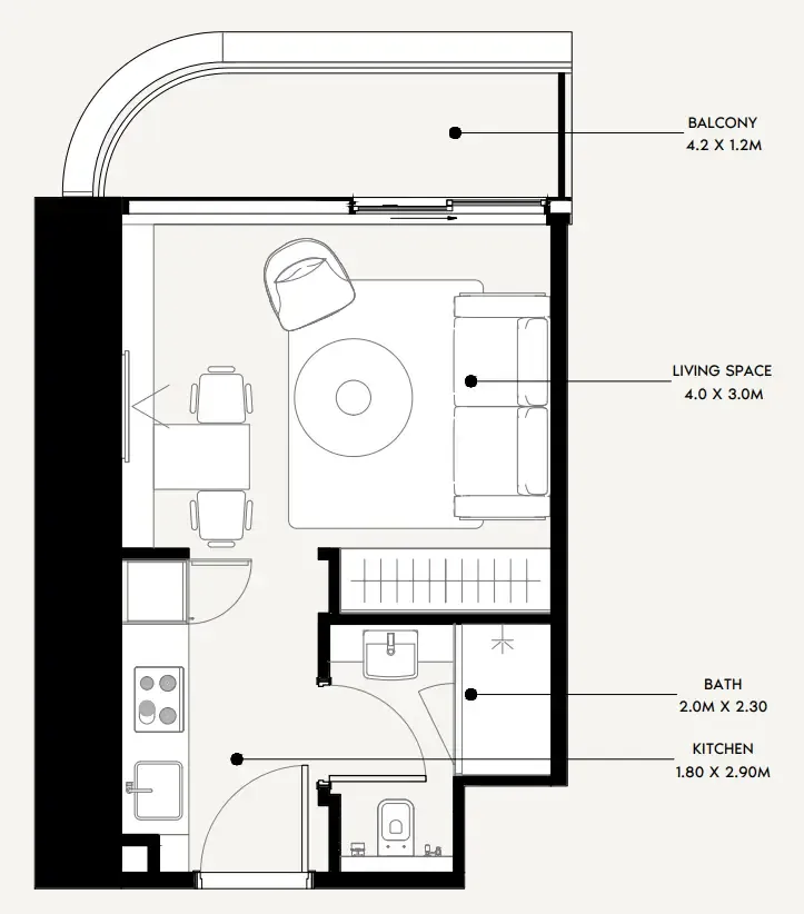 Azizi Milan Studio floor plan, 342 sqft