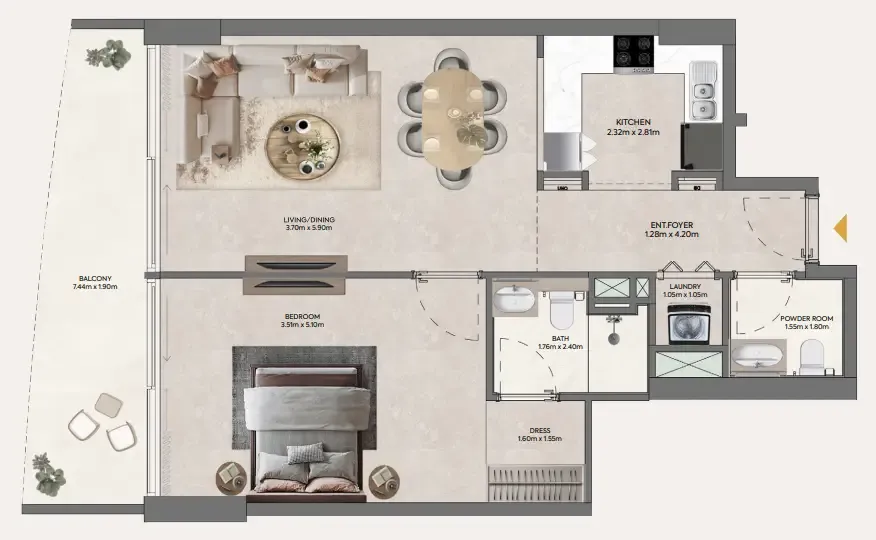 Hermina by Casagrand 1 bed floor plan, 827 – 900 sqft