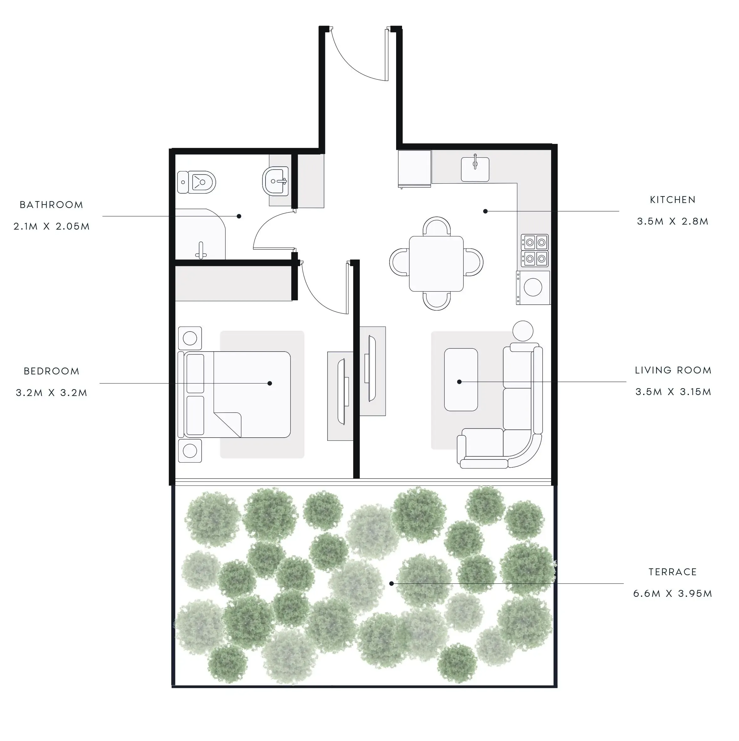 Riviera 28 1 bed floor plan, 801 sqft