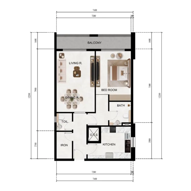 Lily Tower 1 bed floor plan, 922 sqft
