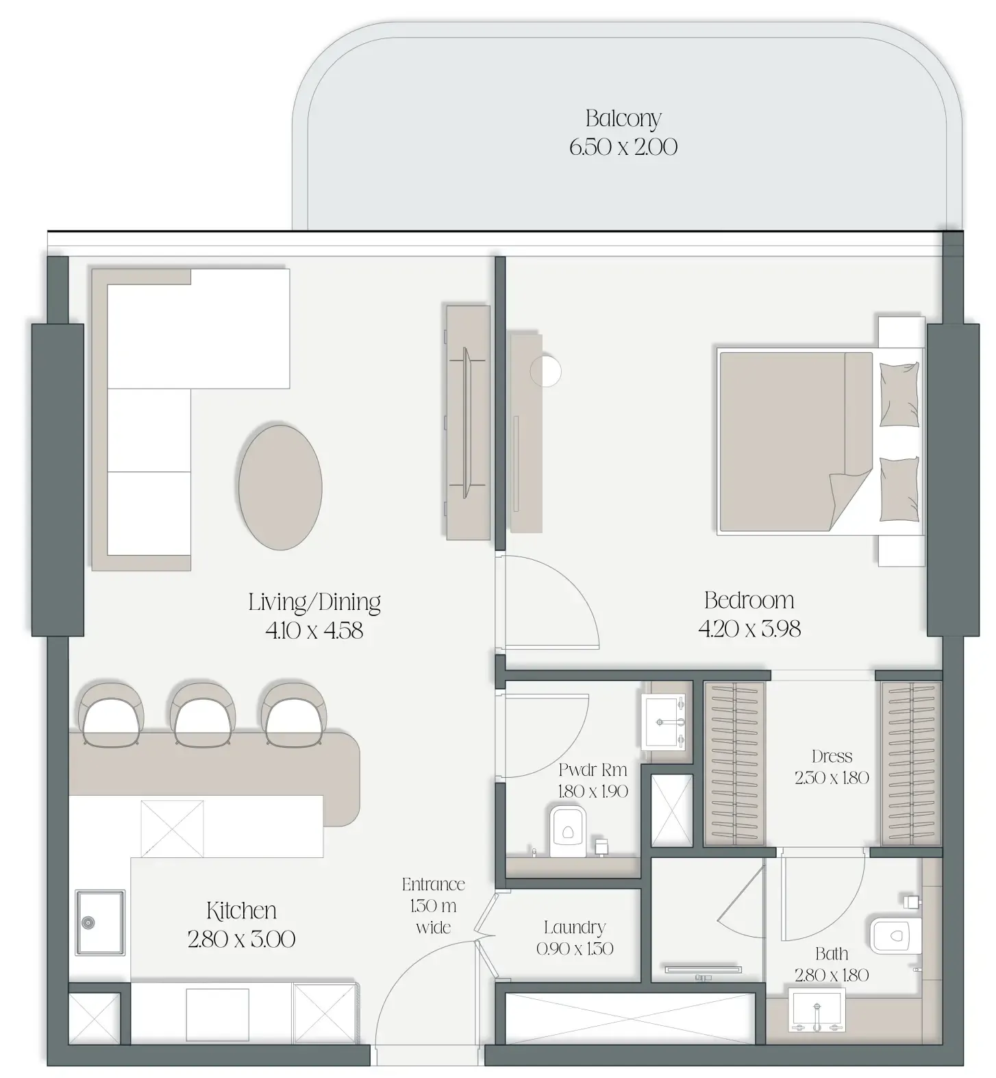 The Caden by Prescott 1 bed floor plan, 836 sqft