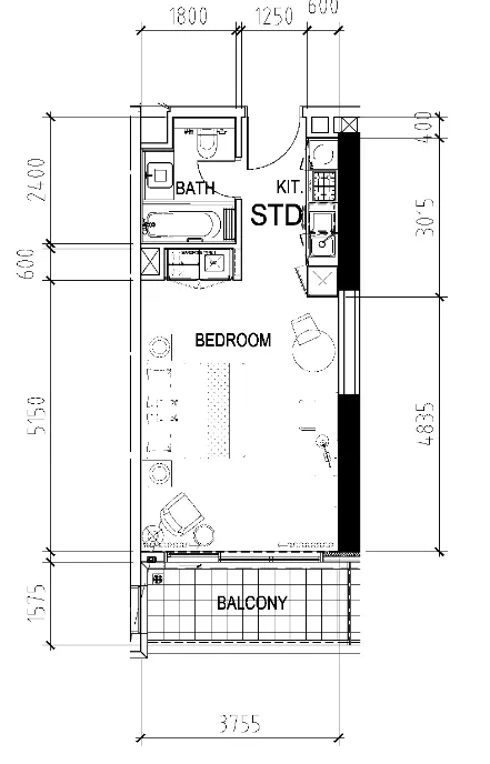 Aykon City Tower Studio floor plan, 516 sqft