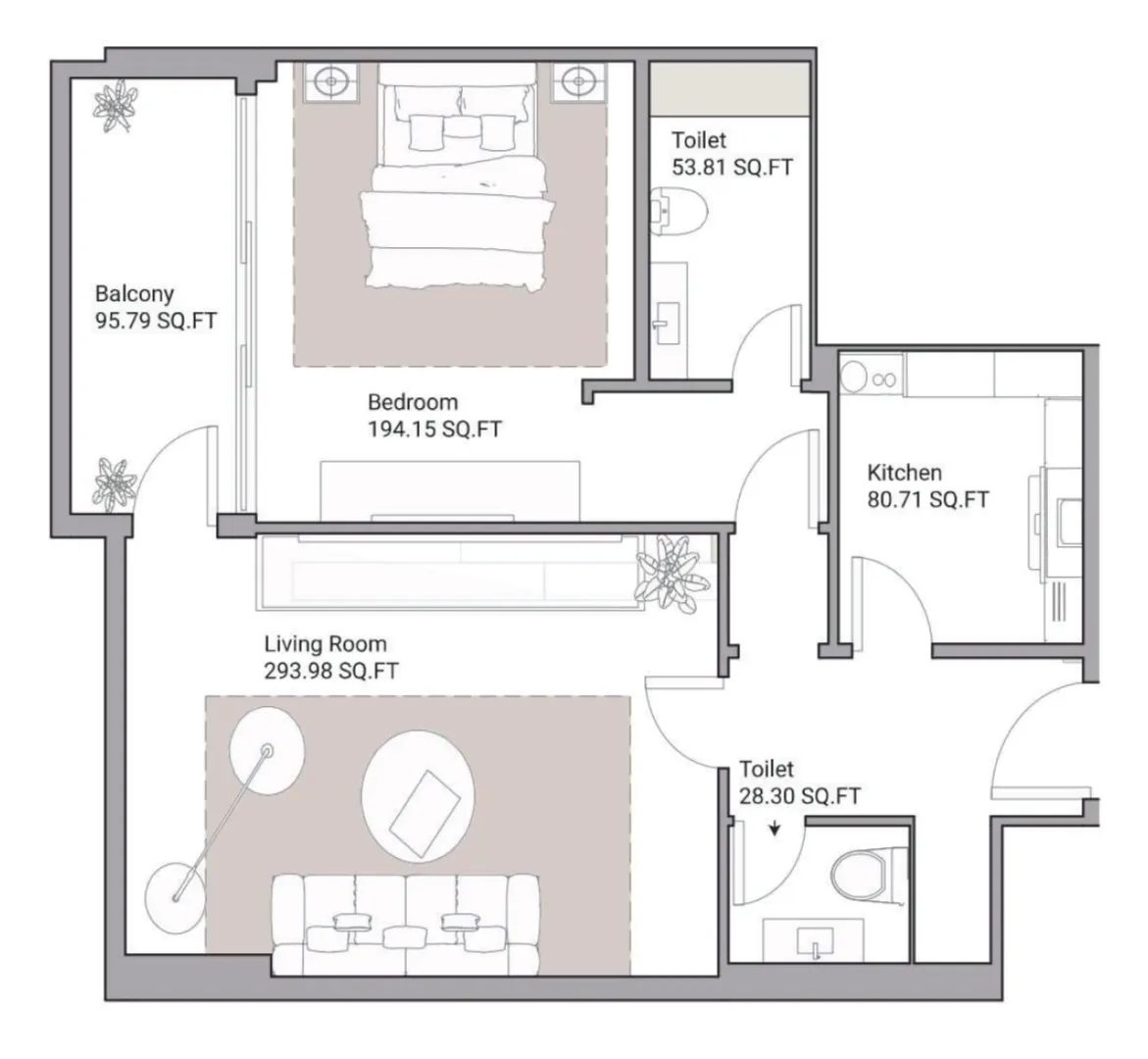 Ajman Creek Towers 1 bed floor plan, 1,206 sqft