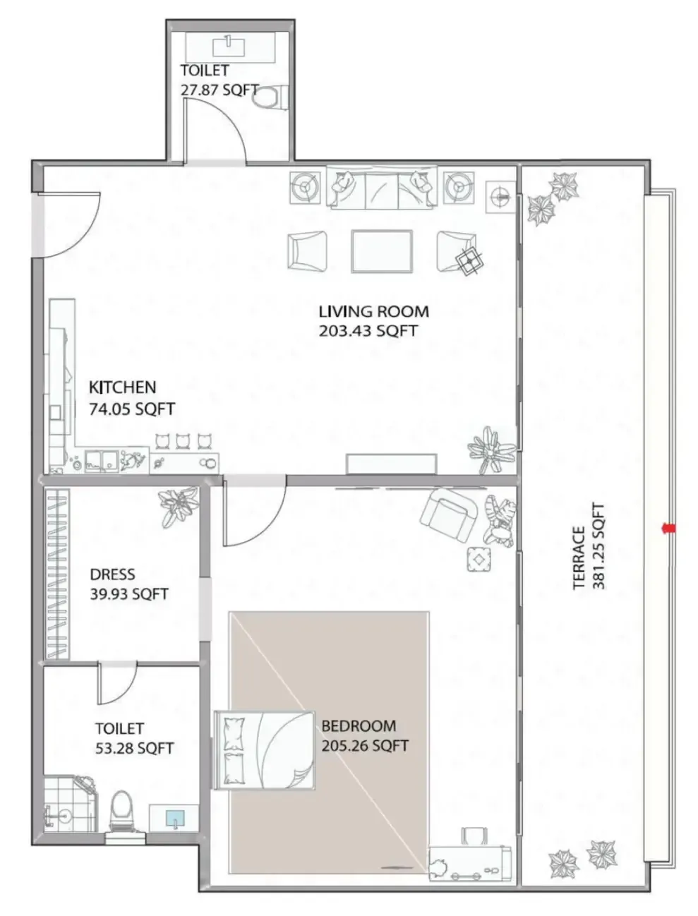 Ajman Creek Towers 1 bed floor plan, 1,180 sqft