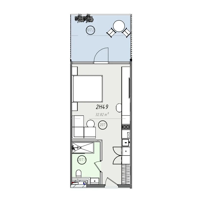 ZEN Studio floor plan, 355 sqft