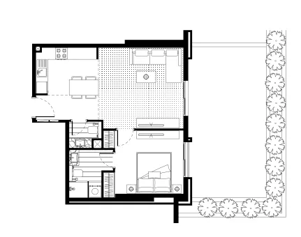 FH Residency 1 bed floor plan, 843 sqft