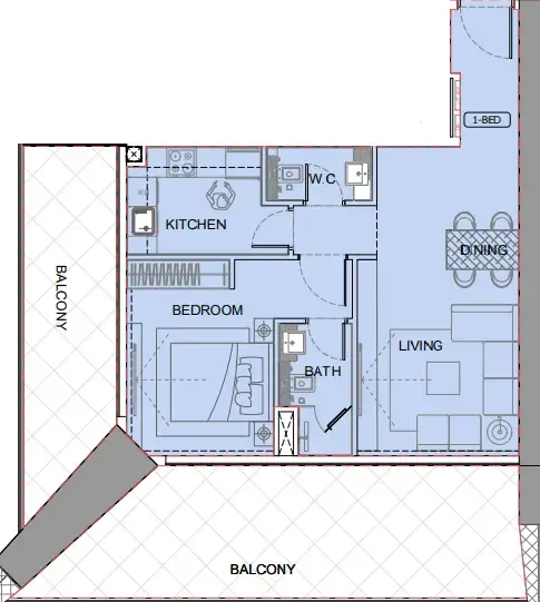 One by Binghatti 1 bed floor plan, 1,240 sqft