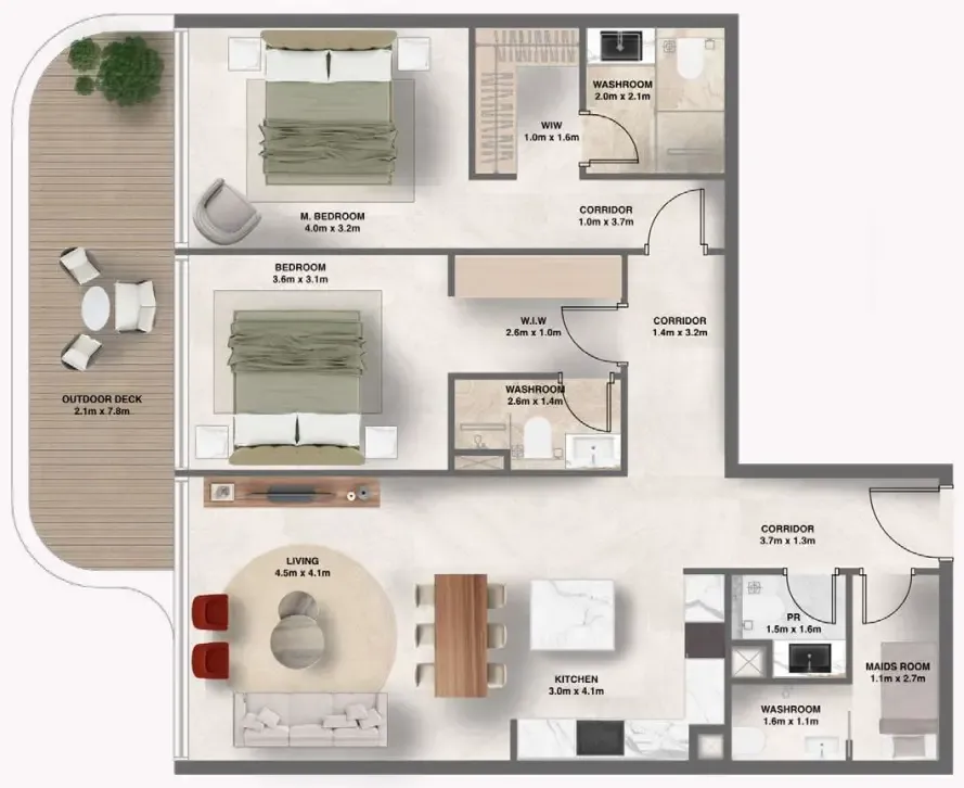 The Tides 2 bed floor plan, 1,250 sqft