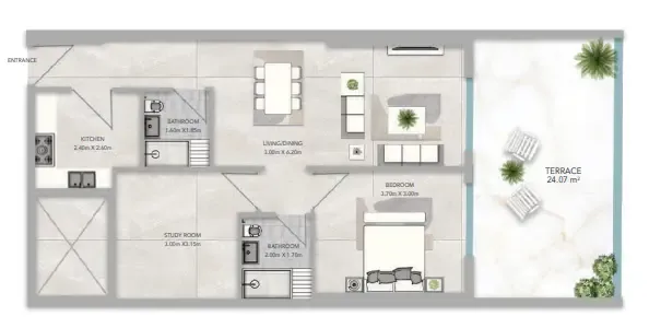 Azha Views Residences 1 bed floor plan, 1,301 sqft
