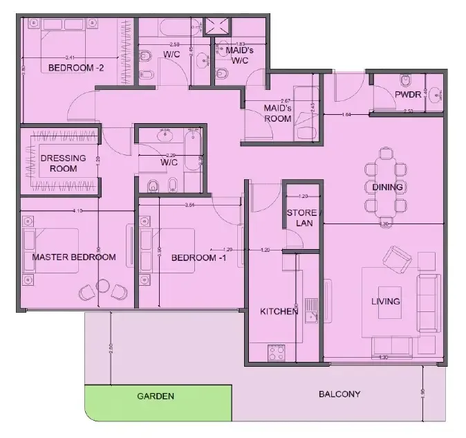 One Residence Al Reem Island 3 bed floor plan, 2,056 sqft