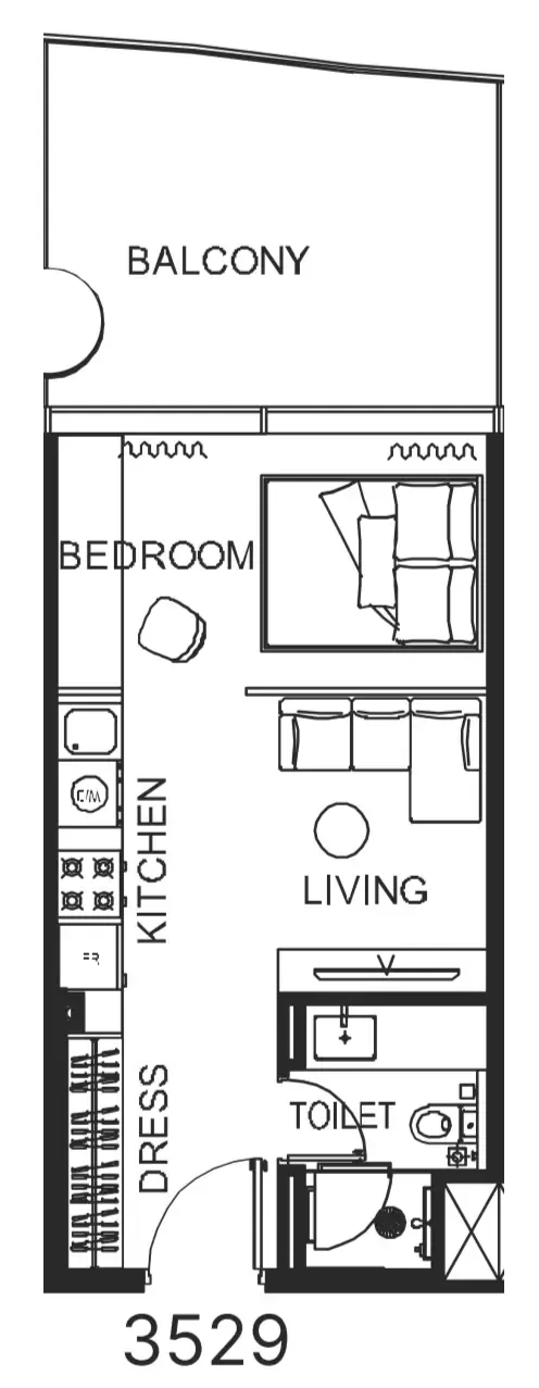 The WOW Tower Studio floor plan, 479 sqft