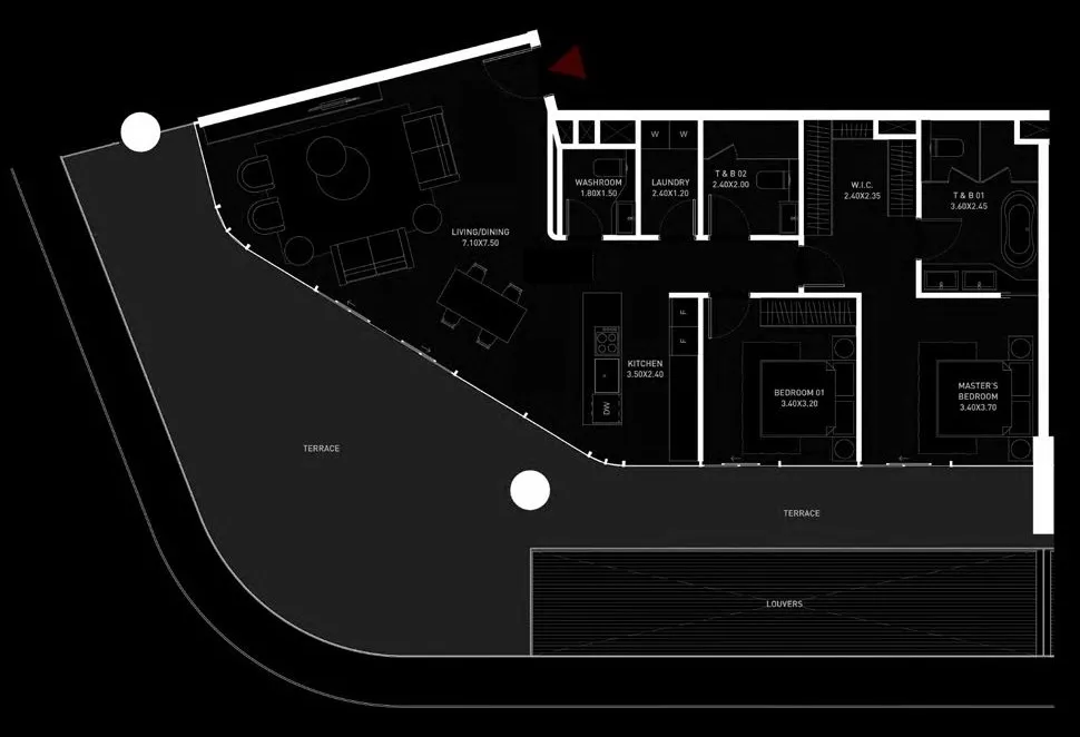 Brabus Island 2 bed floor plan, 1,981 sqft