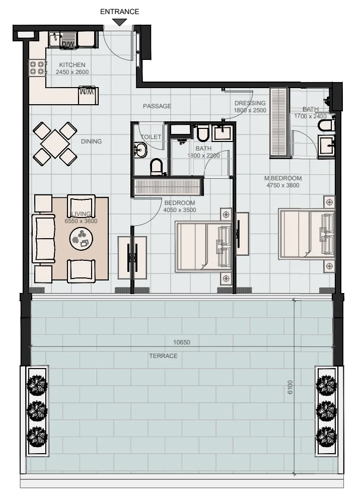 Evora Residences 2 bed floor plan, 1,726 sqft