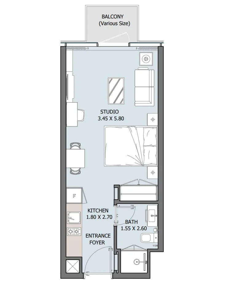 Verdana IV Studio floor plan, 387 sqft