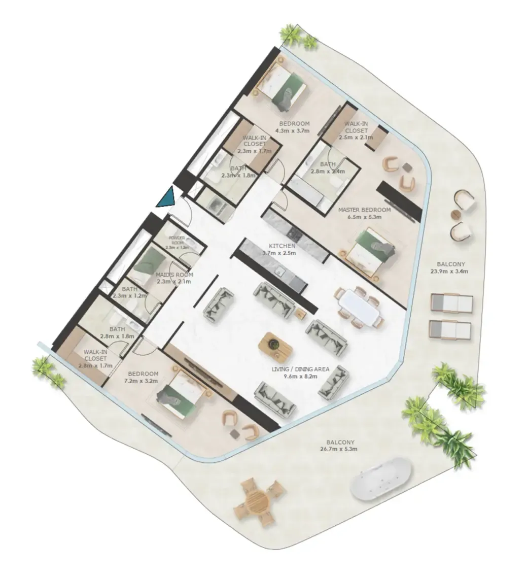 Oystra 3 bed floor plan, 3,705 sqft