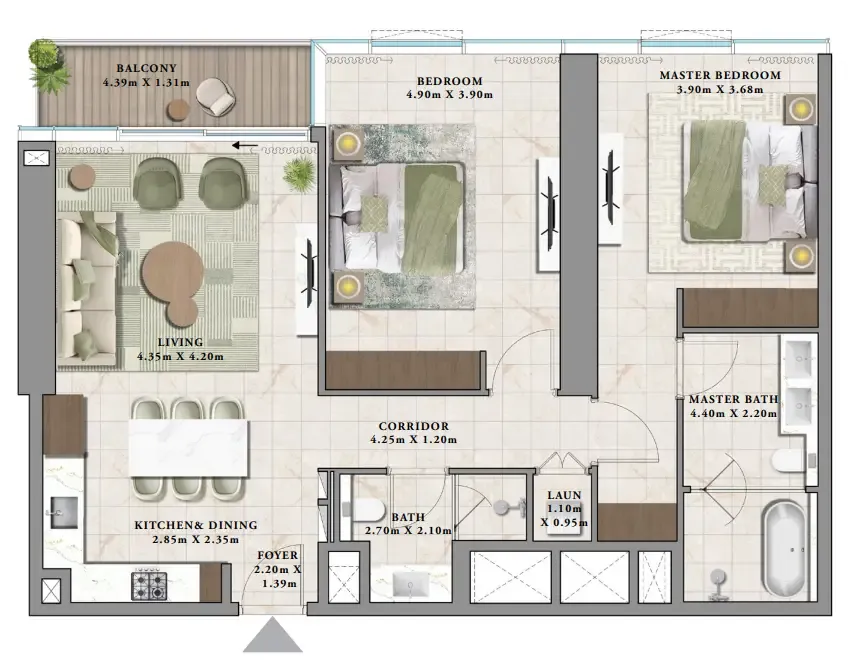 Avarra by Palace 2 bed floor plan, 1,213 sqft