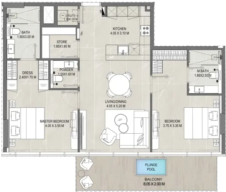 Allegro Park 2 bed floor plan, 1,193 – 1,215 sqft
