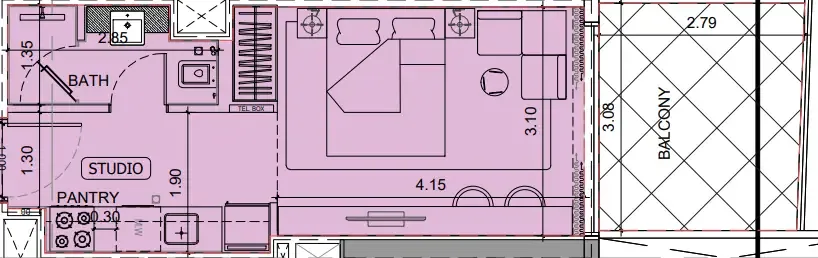 Project Maybach Studio floor plan, 390 sqft