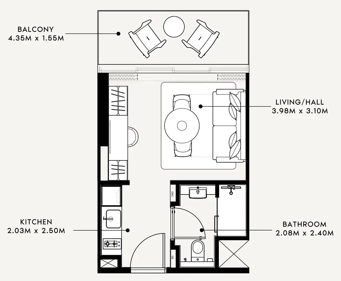 Azizi Milan Studio floor plan, 337 sqft