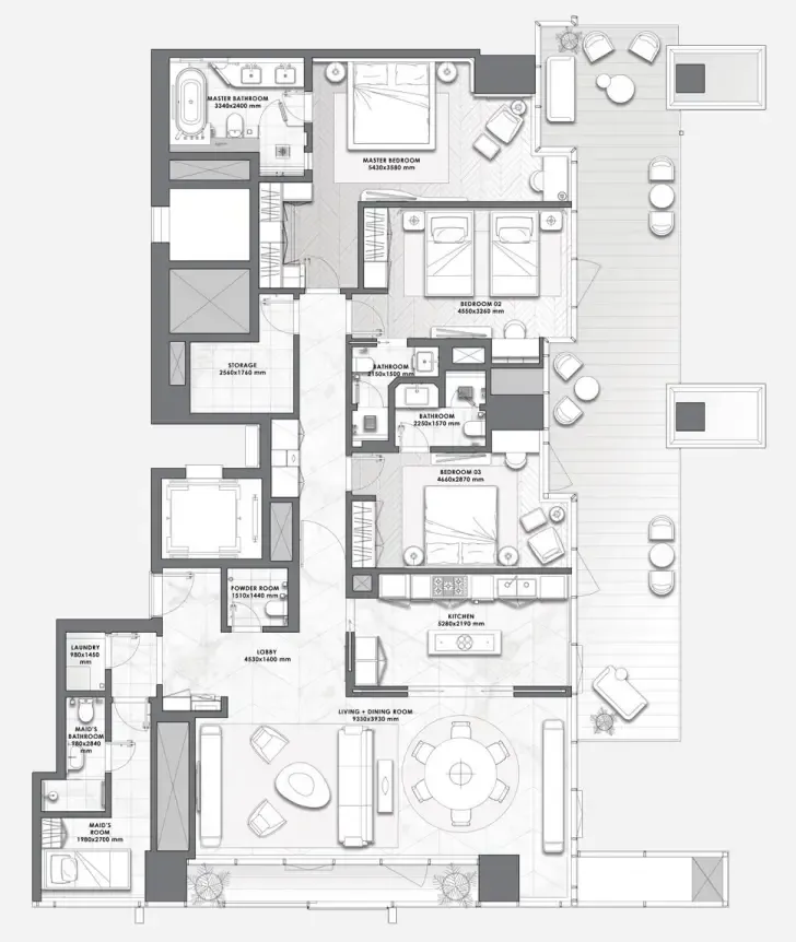 DaVinci 3 bed floor plan, 2,708 sqft