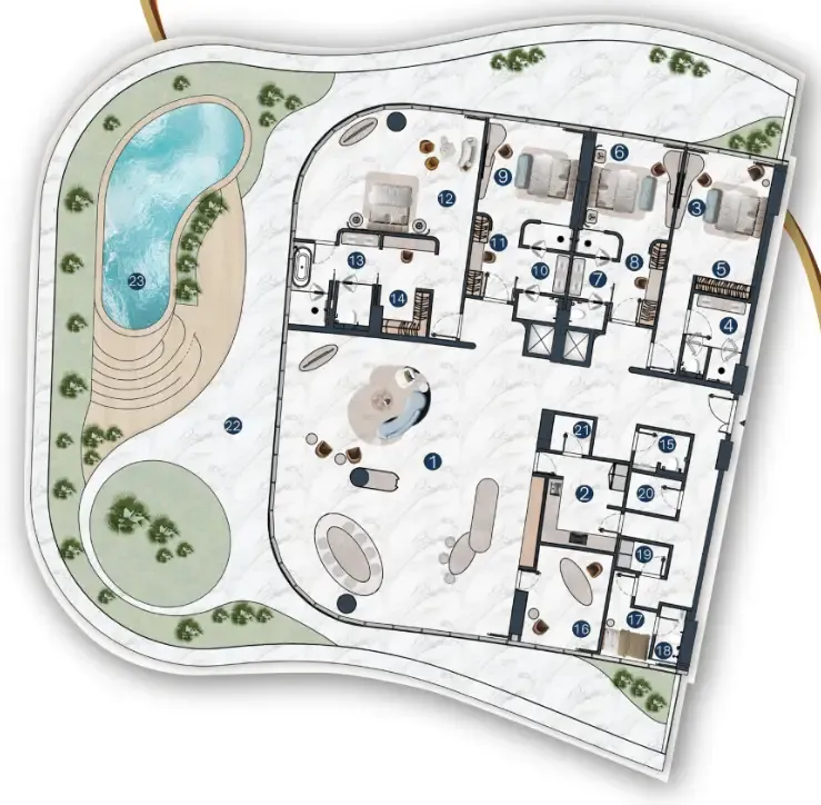 La Mazzoni 4 bed floor plan, 7,840 sqft