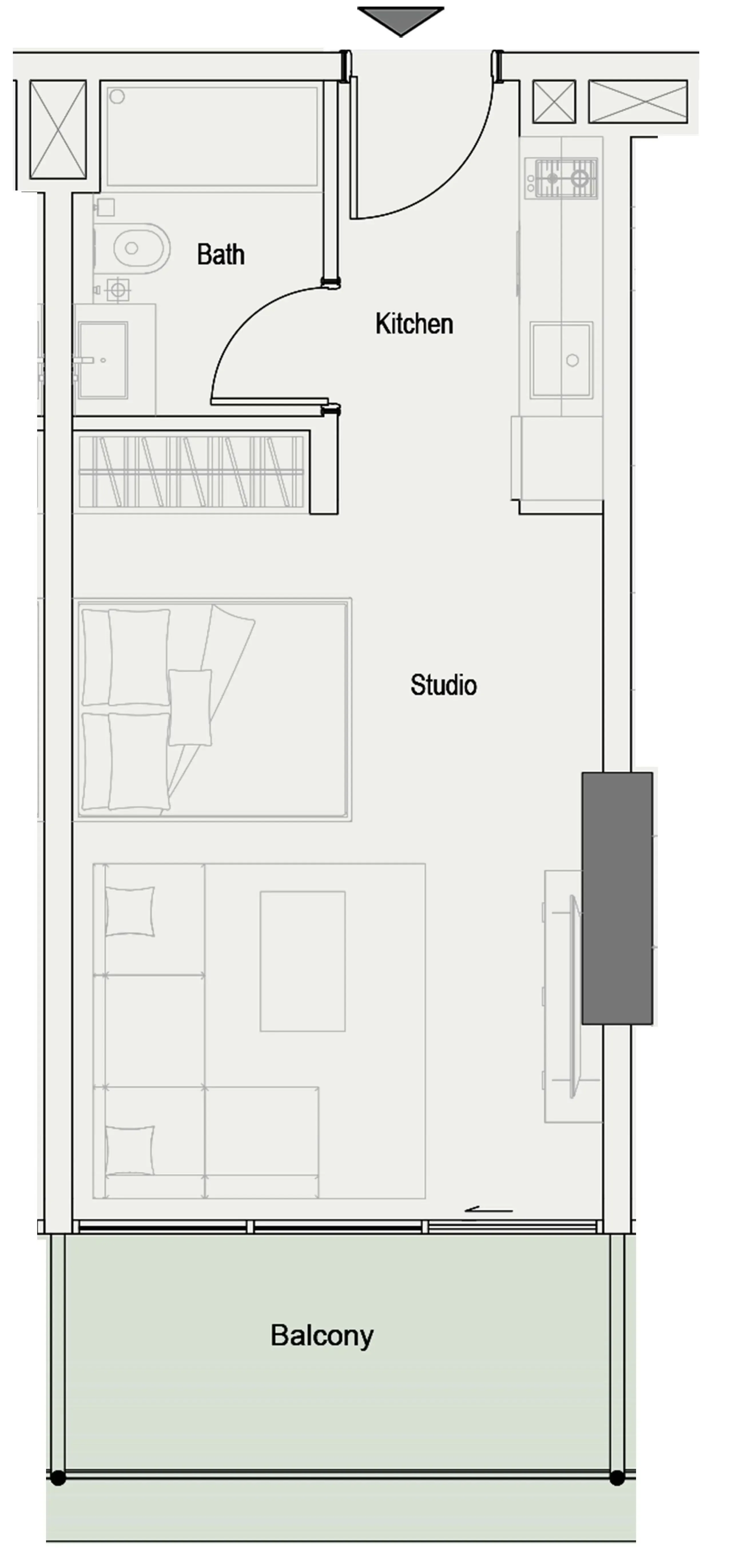 One Park Square Studio floor plan, 427 sqft