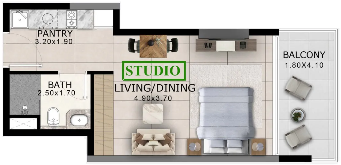 Arlington Park Studio floor plan, 433 sqft