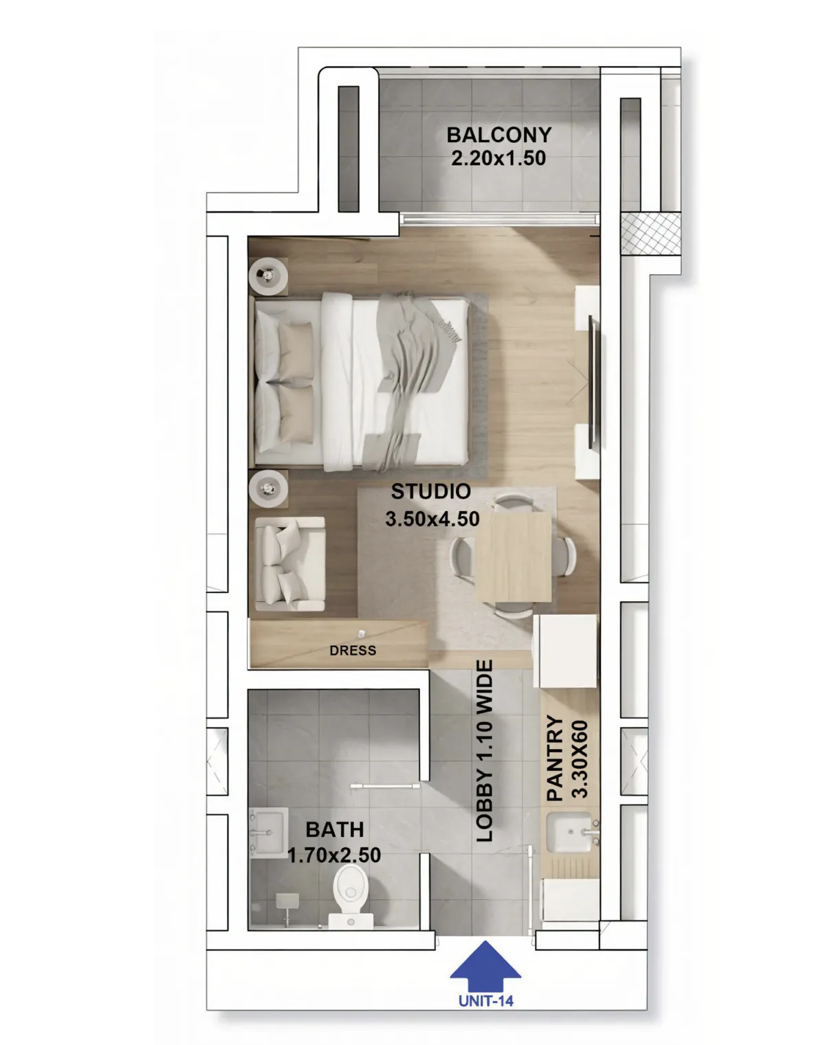 RR Grand Studio floor plan, 354 sqft