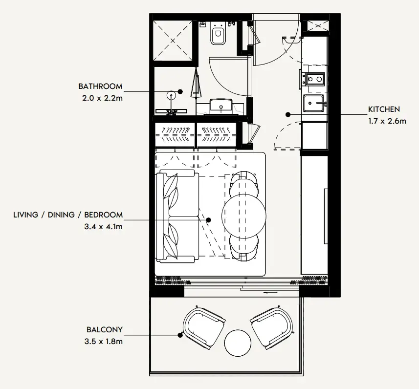 Azizi Noura Studio floor plan, 339 sqft