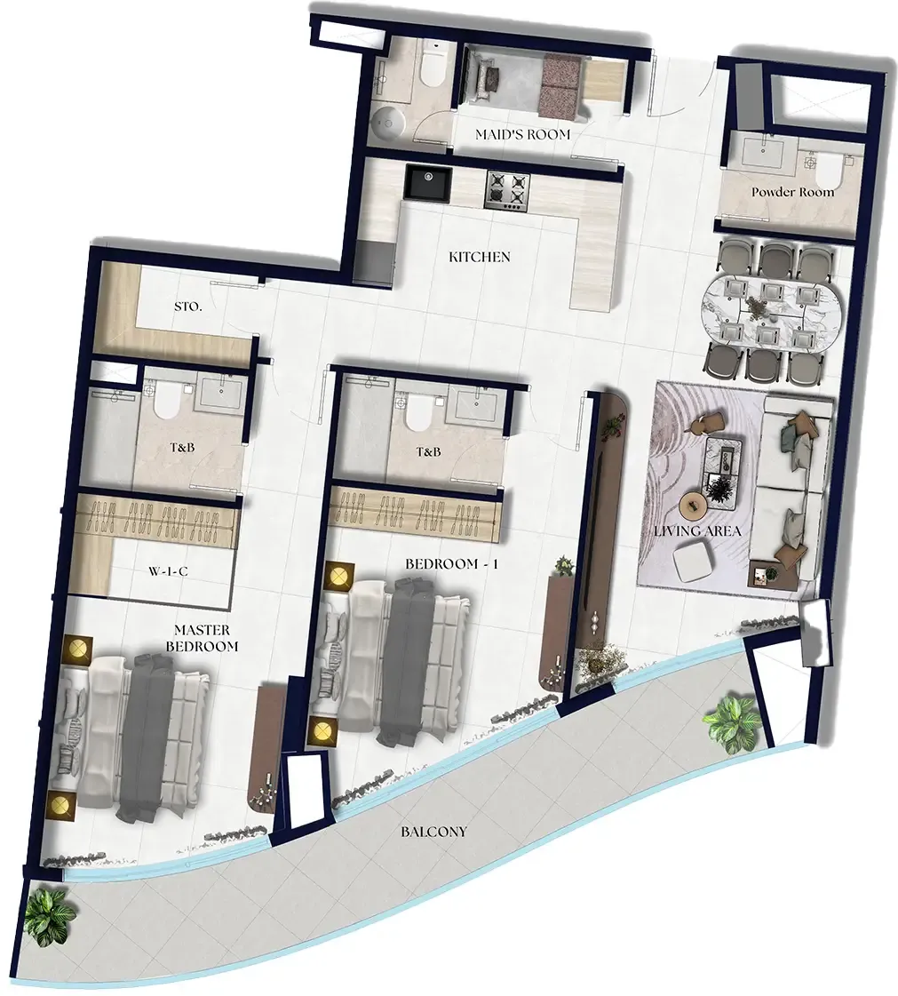 Xenia Residence 2 bed floor plan, 1,372 sqft