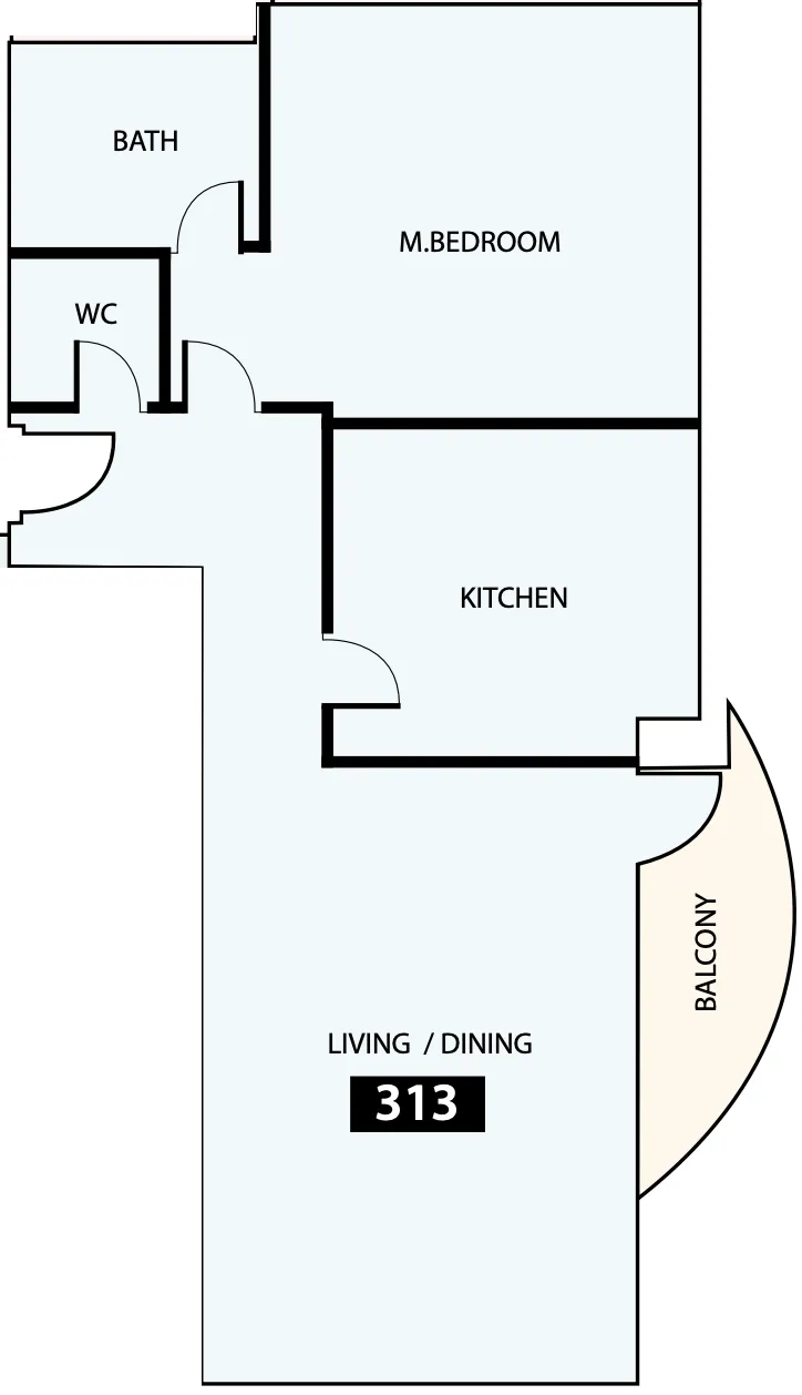 Paradise View 1 1 bed floor plan, 900 sqft