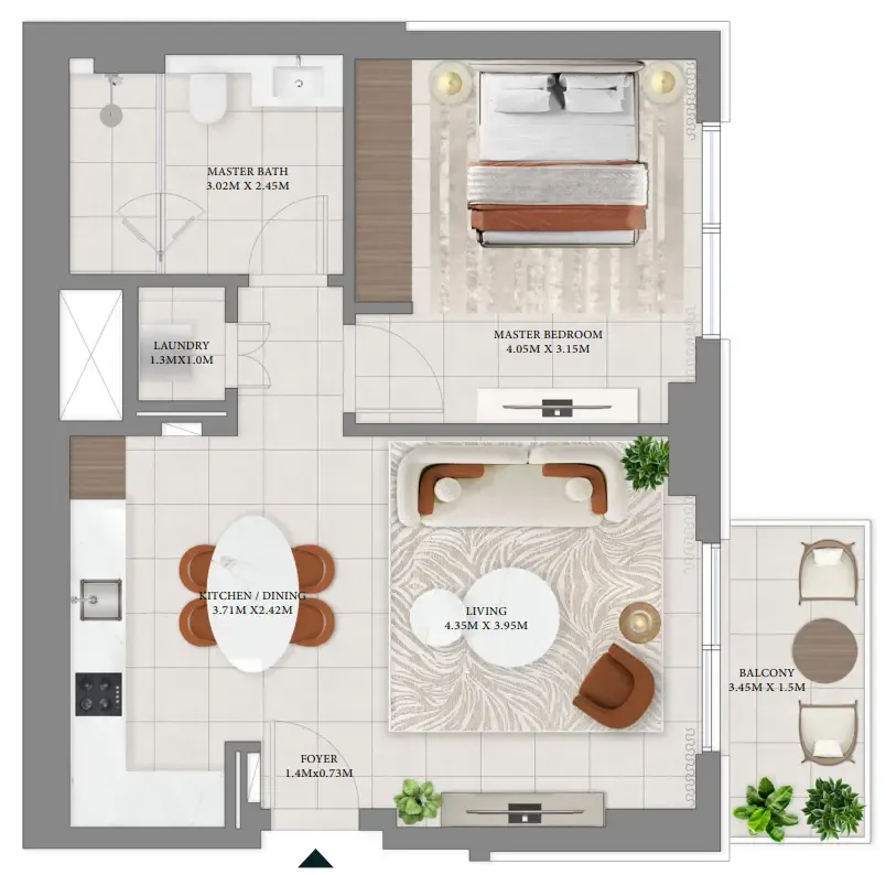Vida Residences Hillside 1 bed floor plan, 742 sqft