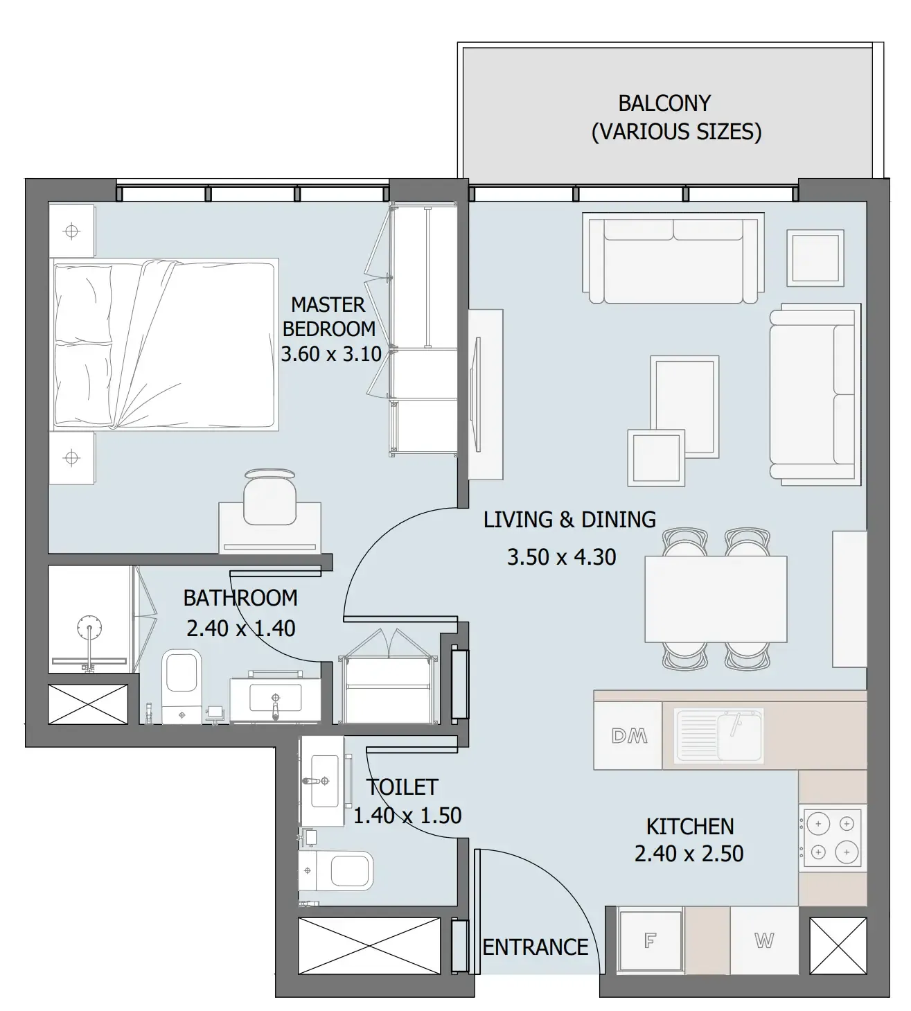 Verdana III 1 bed floor plan, 540 sqft
