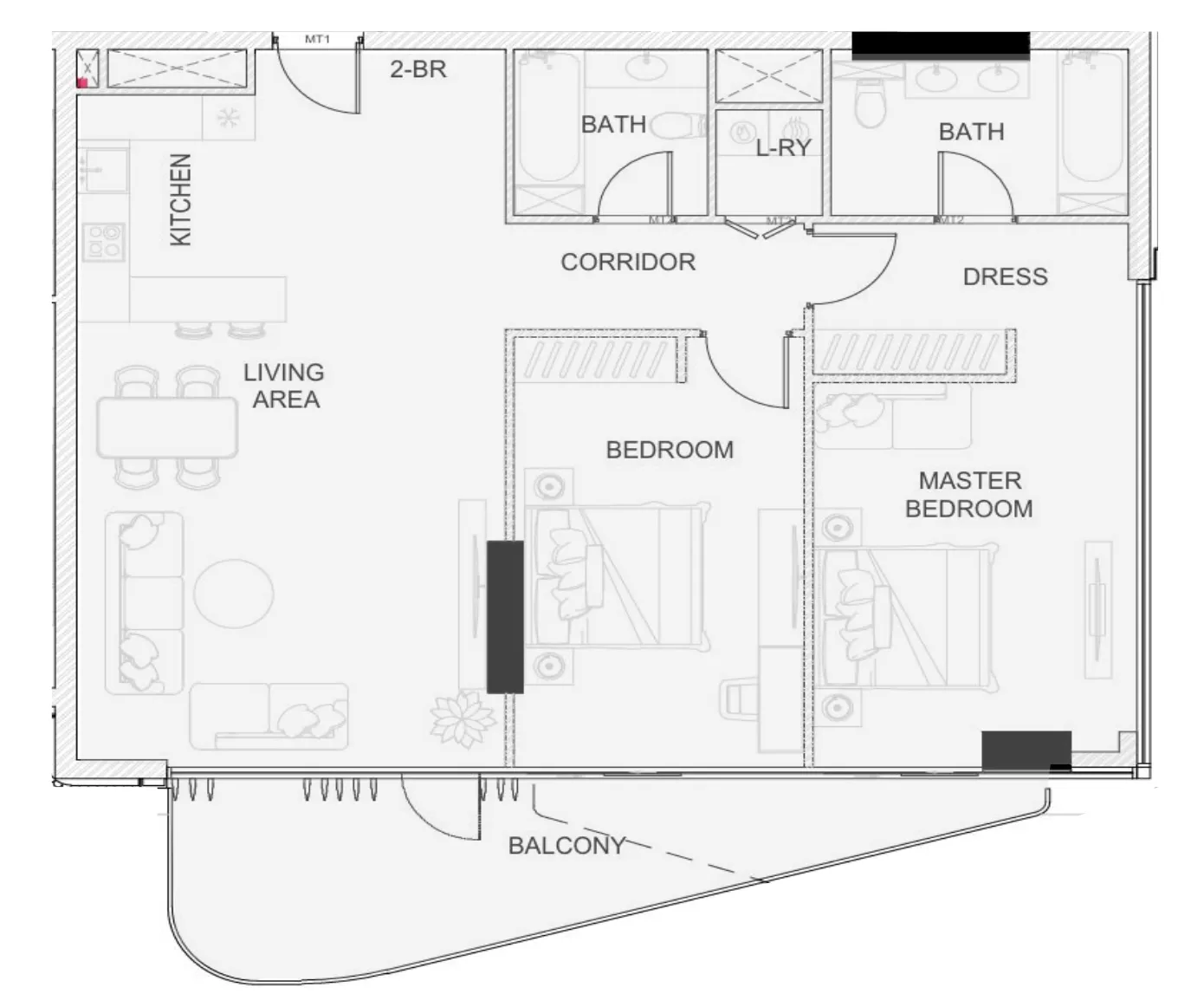 Edgewater Residences 1, 2 and 3 2 bed floor plan, 1,443 sqft