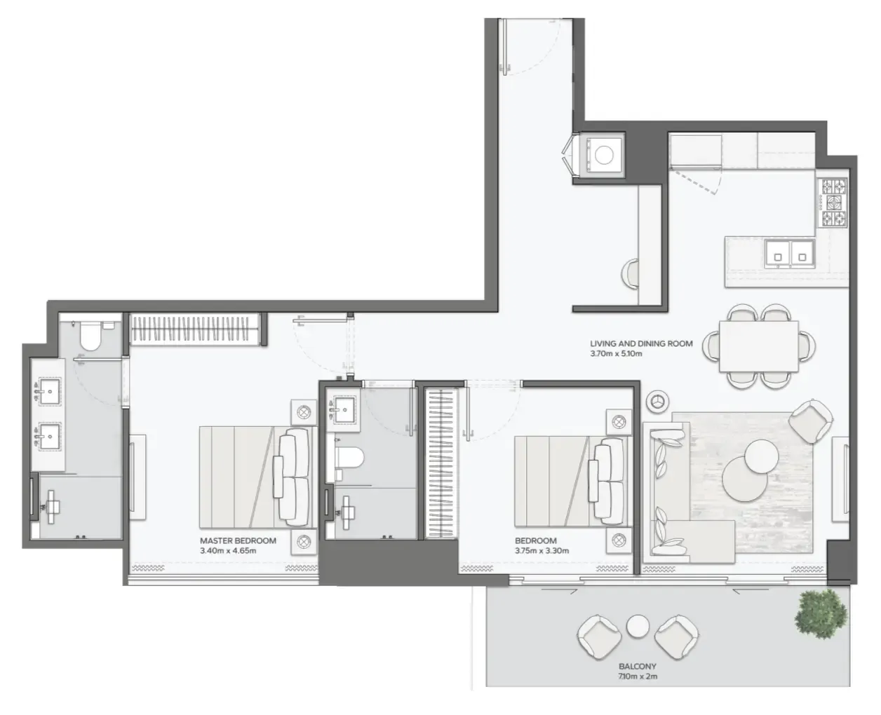 Mansory Residences by Amaal 2 bed floor plan, 1,237 sqft